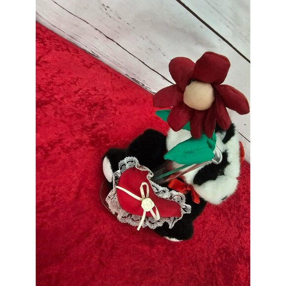 Little Panda With Red Valentine's Day Plush With Attached Vase And Flower - Picture 8 of 10